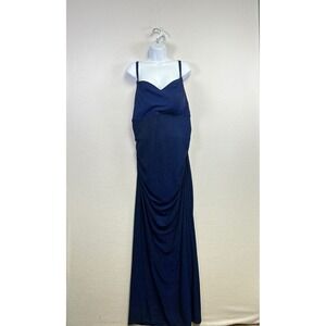 DB Studio Navy Blue Glitter Spaghetti Strap Ruched Maxi Formal Dress Size 20